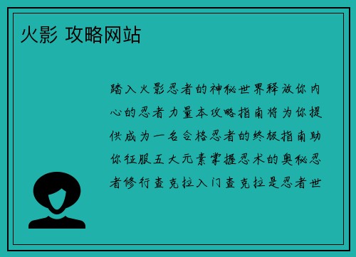 火影 攻略网站